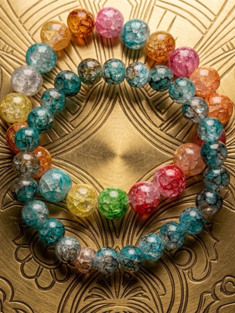 NWT Multicolor Crackle Glass Bead Stretch Bracelet Set